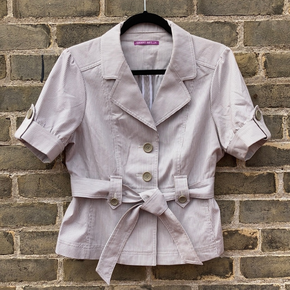 Smart Set, Pin Stripe Jacket, Belt, Short Sleeve, Sz 13